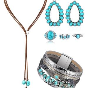 Ecally Bohemian Western Turquoise Jewelry Set